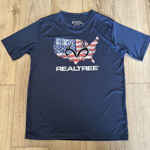 RealTree Men's Blue Short-Sleeve T-Shirt 100% Polyester Size Medium USA‎ Flag